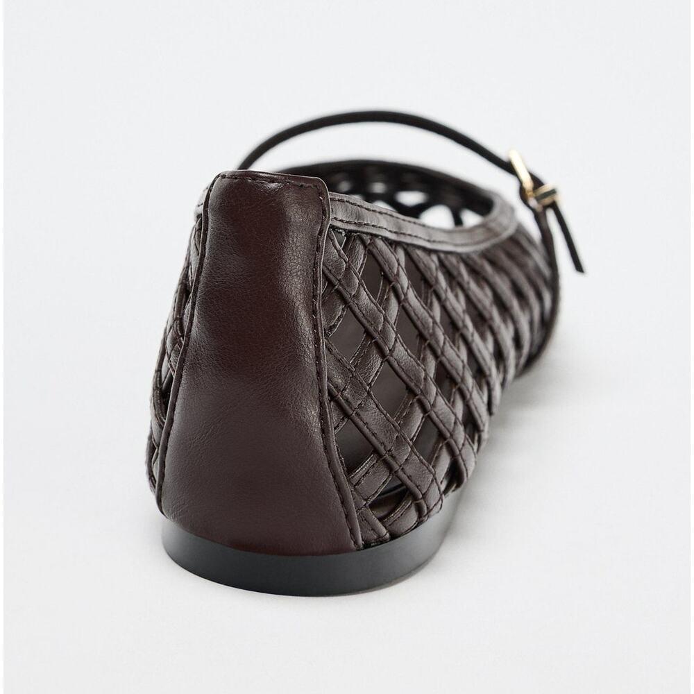 Zara Dark Brown Woven Mary Jane Flats - Picture 12 of 14